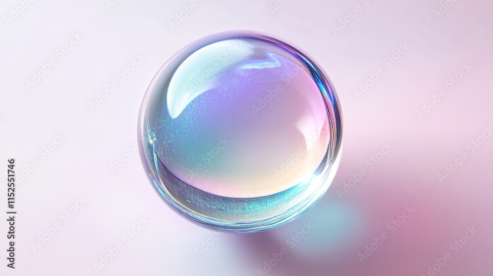 Iridescent glass sphere on pink background. Iridescent glass sphere on pink background.