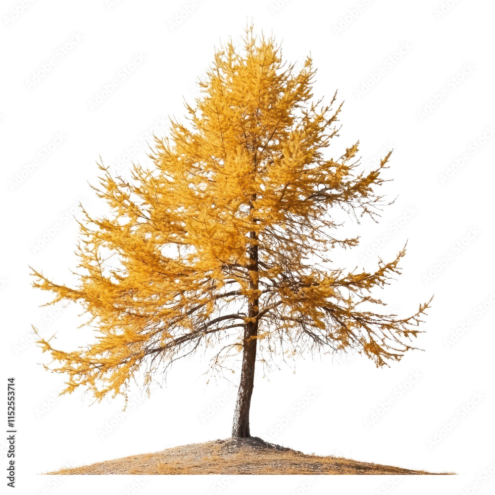 Fototapeta premium Golden Larch Tree in Autumnal Splendor A Majestic Single Tree Isolated Against a Black Background