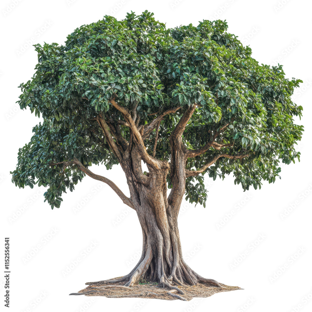 Majestic Ancient Tree with Lush Green Canopy and Exposed Roots A Stunning Isolated Specimen of Nature's Resilience and Beauty Majestic Ancient Tree with Lush Green Canopy and Exposed Roots A Stunning Isolated Specimen of Nature's Resilience and Beauty