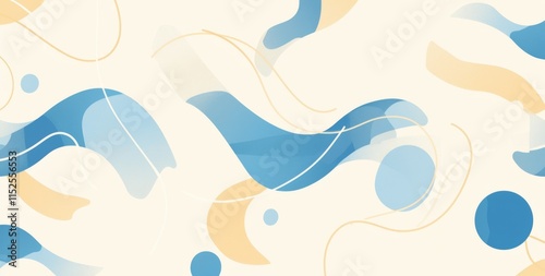 Light blue and cream seamless pattern with hand-drawn curved shapes and simple lines