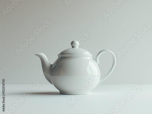 White ceramic teapot standing on white background