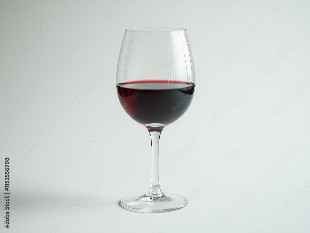 Polished wine glass standing upright with red wine on white background Polished wine glass standing upright with red wine on white background