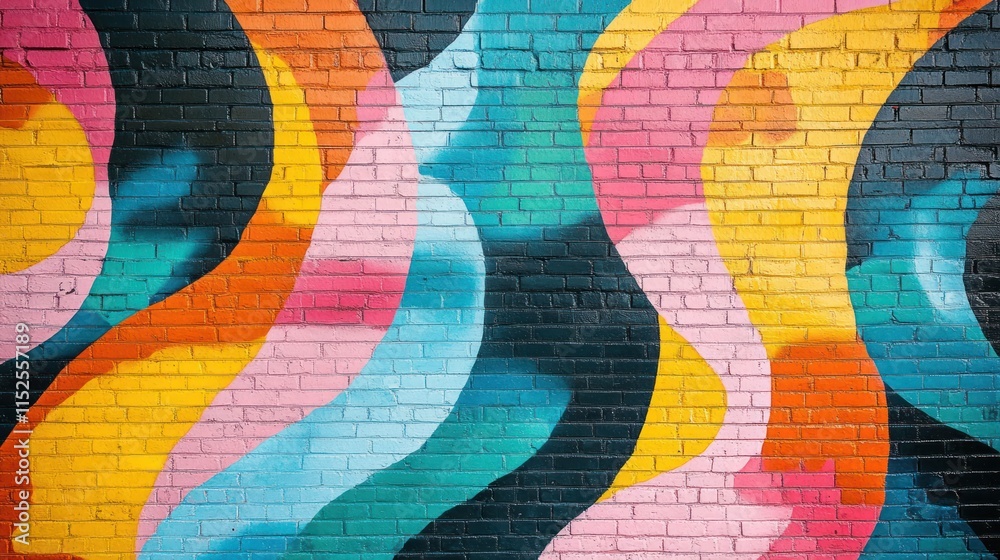 Fototapeta premium Colorful abstract mural on a brick wall.