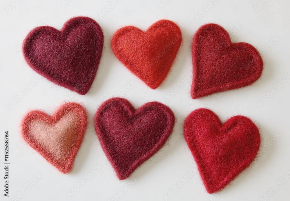 Fototapeta premium Six Red Felt Hearts Valentine's Day Decoration