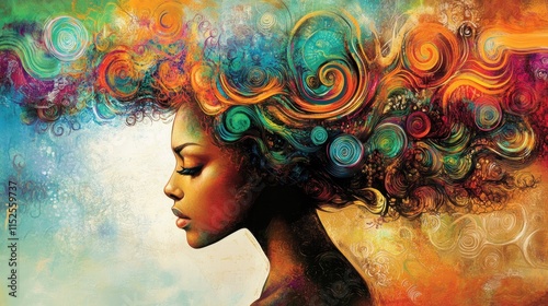 Colorful abstract representation of a woman?s profile.