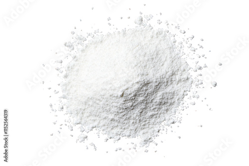 a pile of white powder isolated on a transparent background the powder is fine and textured. with a slight sheen it is spread out in a circle. with some particles scattered around the edges