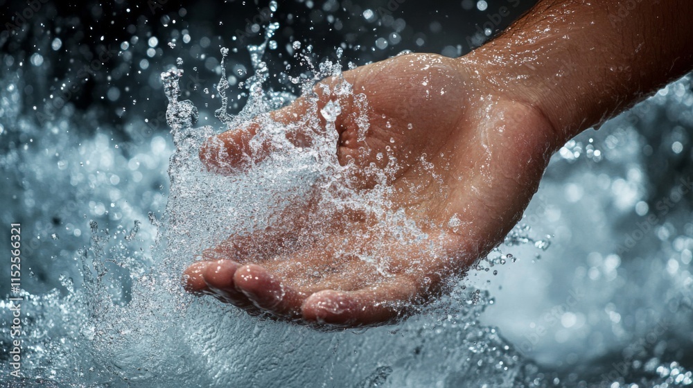 Fototapeta premium A Hand Catches Splashing Water Droplets