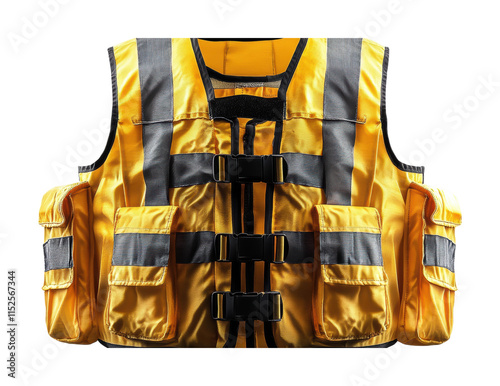 Reflective vest showcasing a full-length front view with visible pockets and straps. Isolated on transparent background, png. photo