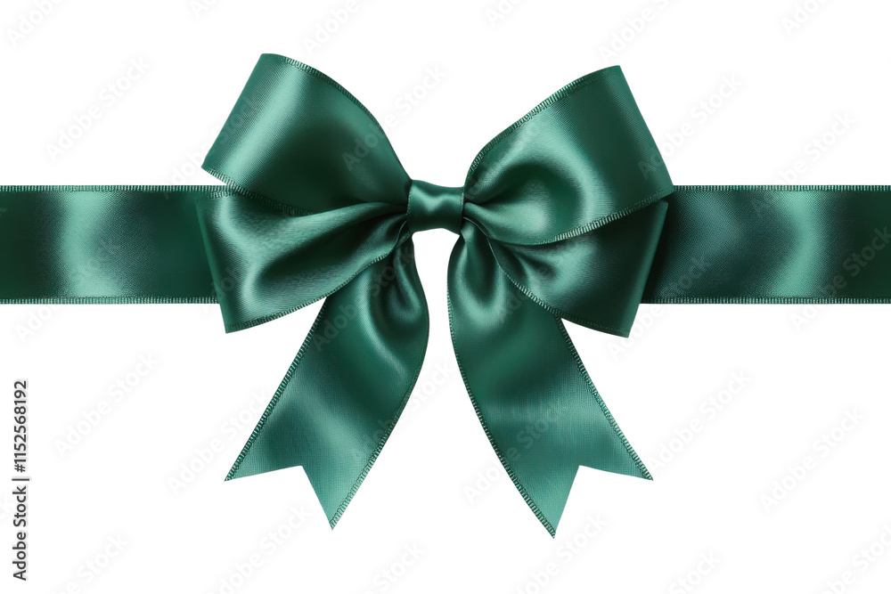 Green satin bow with elegant ribbon loops, festive decoration for gifts, luxury wrapping, holiday celebration, and stylish ornament concept isolated on transparent background Green satin bow with elegant ribbon loops, festive decoration for gifts, luxury wrapping, holiday celebration, and stylish ornament concept isolated on transparent background