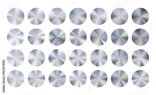 100 percent original holograph sticker. Platinum tape certification assurance. Hologram limited swatch label. Silver stamp best edition. Metal foil conical circle gradient. New logo icon metal badge.