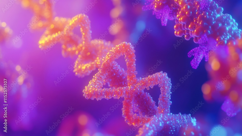 Vibrant DNA strands illuminated in colorful light Vibrant DNA strands illuminated in colorful light