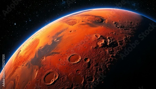view of an orange planet as seen from orbit