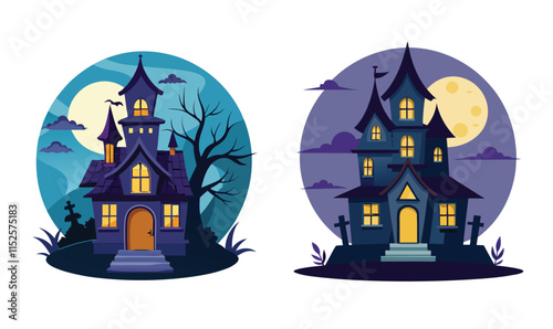 a haunted ghost town illustration set 