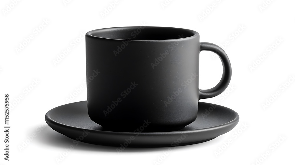 Elegant black coffee cup on saucer minimalist design studio setting Elegant black coffee cup on saucer minimalist design studio setting