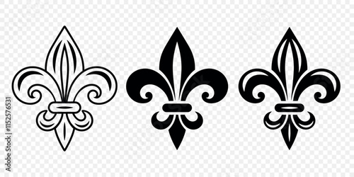 Vector Vintage White and Black Fleur De Lis Icon Set Isolated. Heraldic Lily, Retro Design Element. Vector Illustration