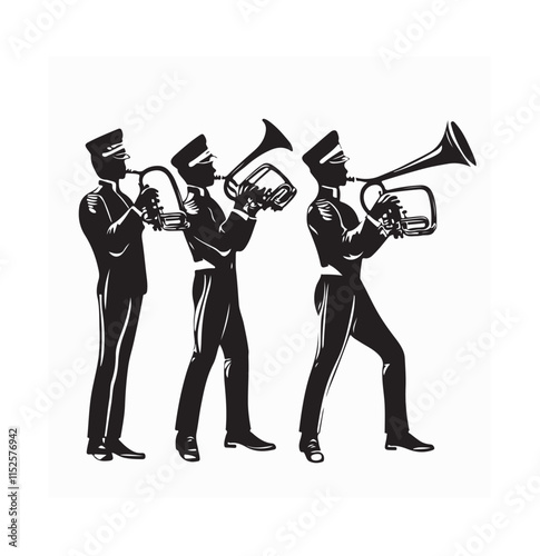 Marching Band Trumpet Silhouette Image vector  isolated on White Background.