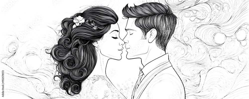 Fototapeta premium Playful Love Themed Coloring Page 3 PNG