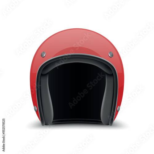 Vector 3d Realistic Blank White Glossy Classic Vintage Open-Face Motorbike Helmet Design Template for Mockup. Front View. Motorcycle Helmet Icon, Closeup, Isolated