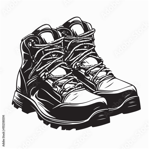 Black and white Hiking boots vector Image. Hiking boots vector illustration isolated on white background.