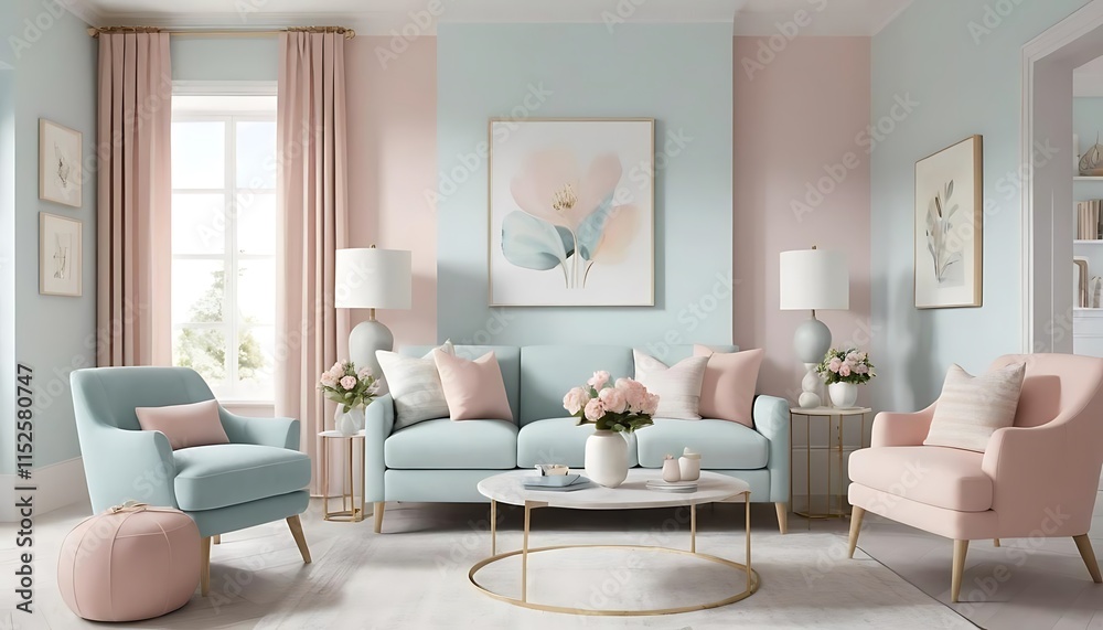 Pastel Living Room Decor Featuring a Light Blue Sofa Pastel Living Room Decor Featuring a Light Blue Sofa