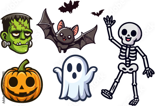 cute cartoon halloween horror icon vector set sticker character AI Generate