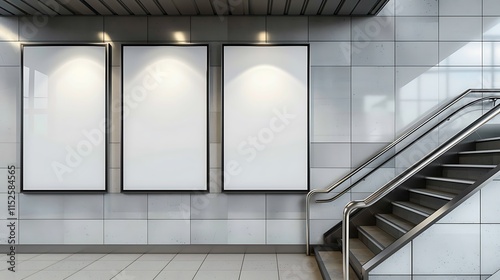 Blank Advertisement Mockup in Subway Station with Staircase