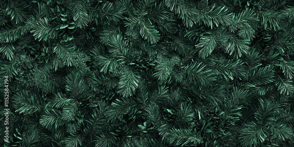Banner with Dense green pine foliage texture, dark moody fir tree branches background. Evergreen needles, seasonal holiday, Xmas, Noel, Christmas concept Banner with Dense green pine foliage texture, dark moody fir tree branches background. Evergreen needles, seasonal holiday, Xmas, Noel, Christmas concept