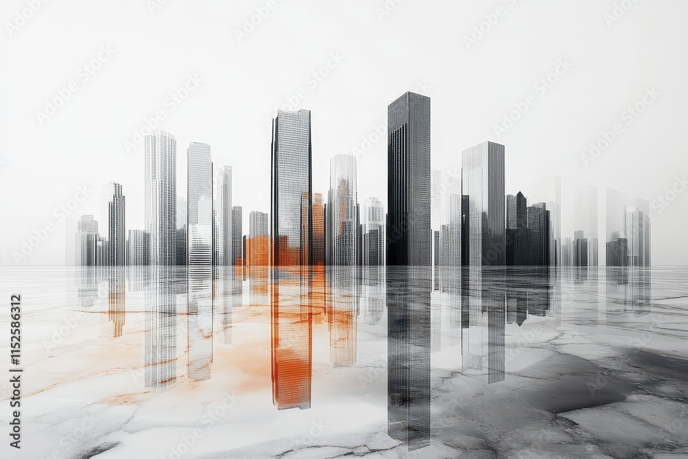 Modern city skyline reflected in water. Modern city skyline reflected in water.