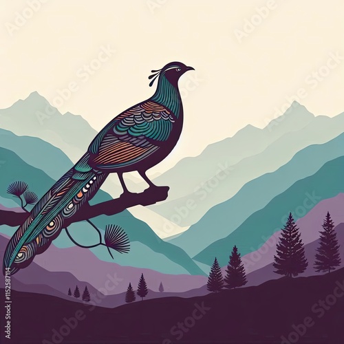 Lophophores, Himalayan monal Illustration. Dafe National Bird of Nepal.
 photo