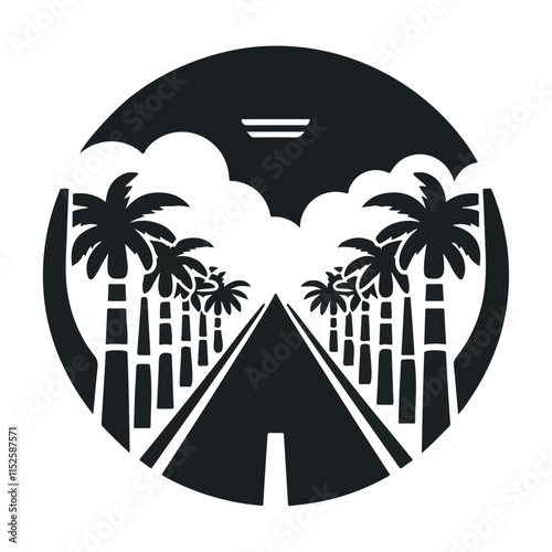 White lines on a curved road vector figure