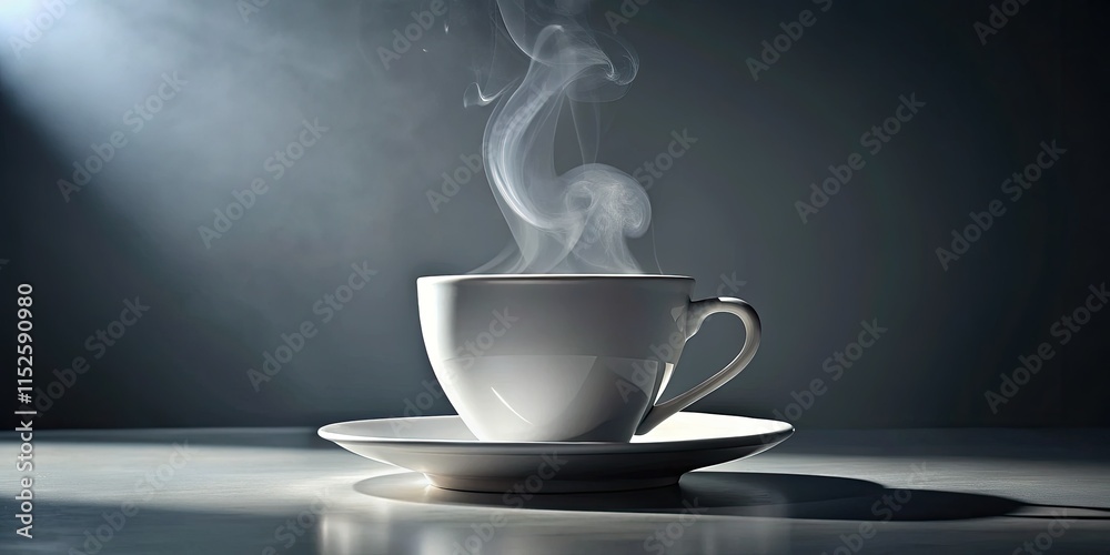 Fototapeta premium White on white: a coffee cup's subtle elegance captured in moody, minimalist low-light photography.