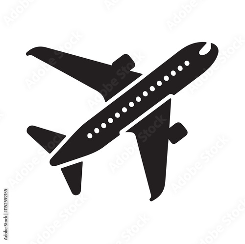 An icon of an airplane on a flat vector silhouette