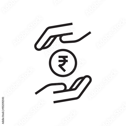 indian rupee coin in hand saving icon outline vector eps