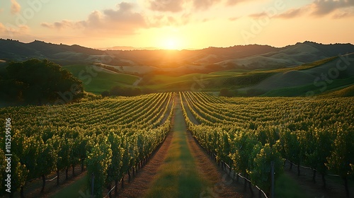 Wallpaper Mural Vineyard Sunset Golden Hour Scenic Rolling Hills Landscape Torontodigital.ca