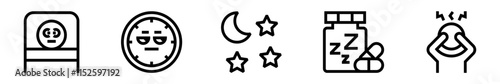 Insomnia icon set. Disrupted sleep, stress, medications, lack of sleep