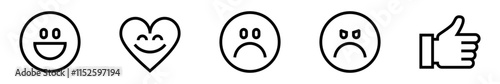 Emoticons icon set. Happy, joy, sad, angry, like