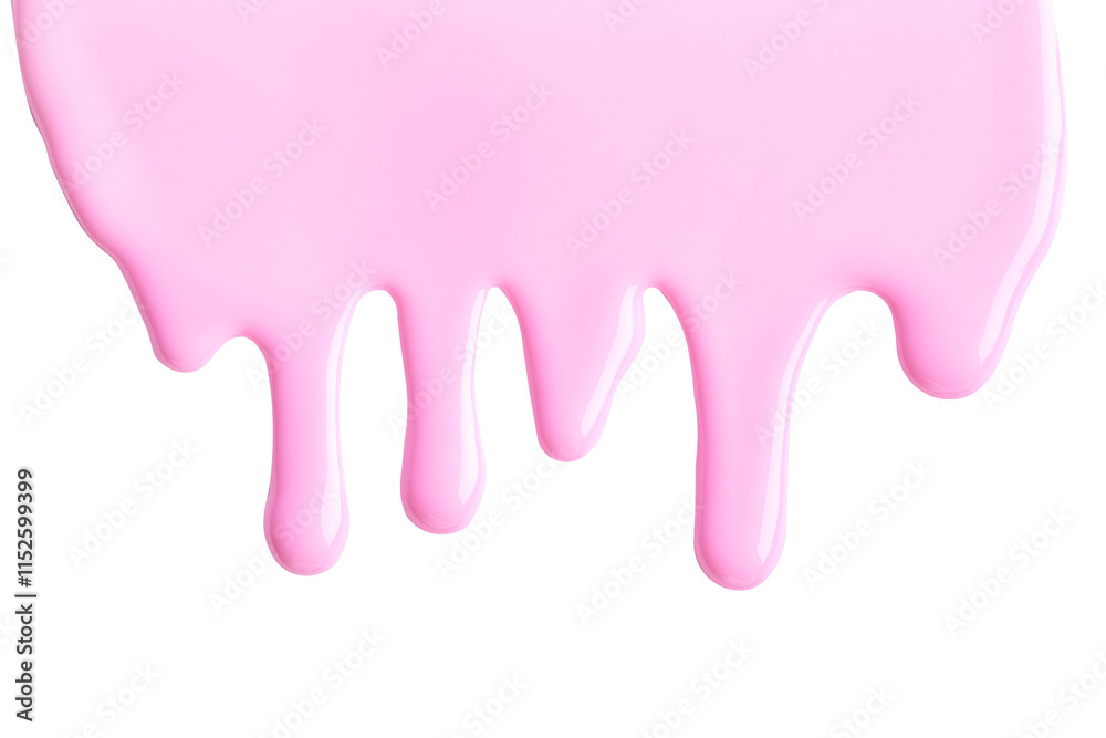 Pink liquid drops of paint color flow down on white canvas. Abstract art. Light pink paint dripping on the white wall with copy space.. Pink liquid drops of paint color flow down on white canvas. Abstract art. Light pink paint dripping on the white wall with copy space..