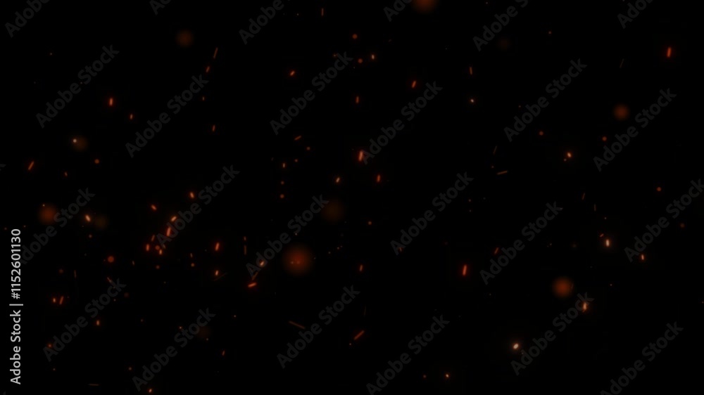 Red Orange Sparks Floating in the Night 4K Loop features embers and sparks flying upward into blackness in a loop.