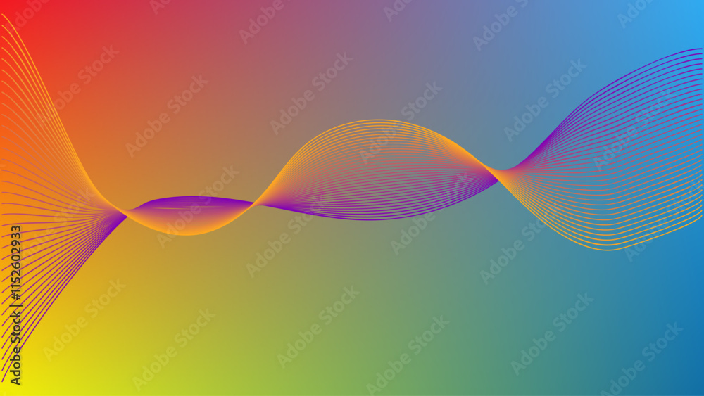 Obraz premium Wavy yellow and purple blended lines with green yellow red gradient mesh abstract background