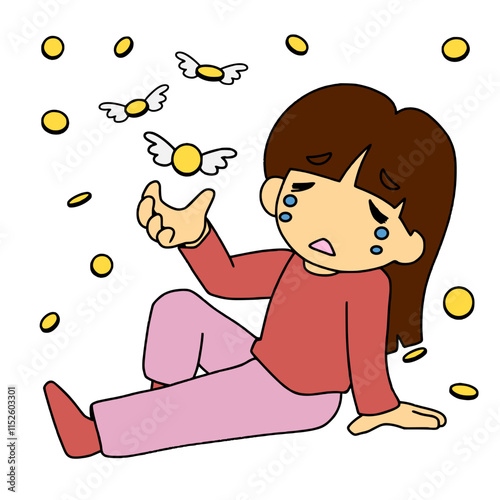 小銭が飛んでいってショックな女性（Affinity Designer版）