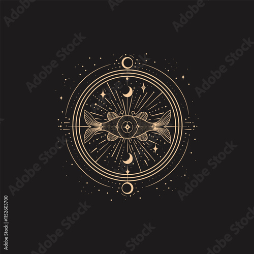 Pisces zodiac sign logo design template vector