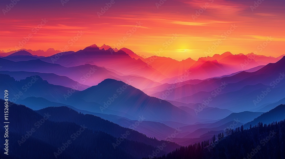 Fototapeta premium 夕焼けの壮大な山脈の景色9