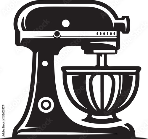 Stand Mixer Silhouette line art vector illustration on white background