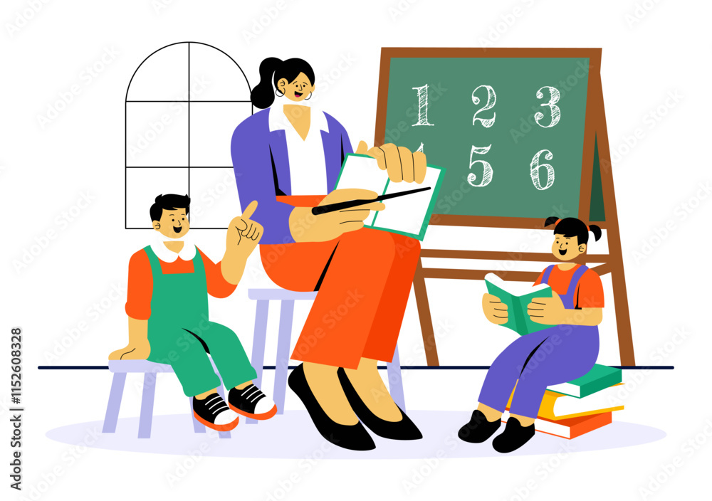Fototapeta premium Preschool Education Illustration featuring Early Childhood Learning Activities to Mental and Intellectual Abilities Before Entering Kindergarten