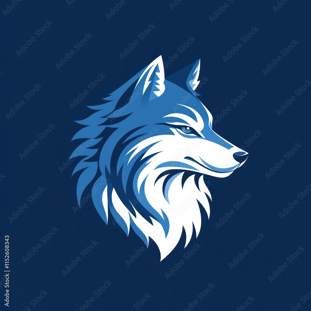 Obraz premium A stylized blue wolf's head with a fierce expression on a dark background.