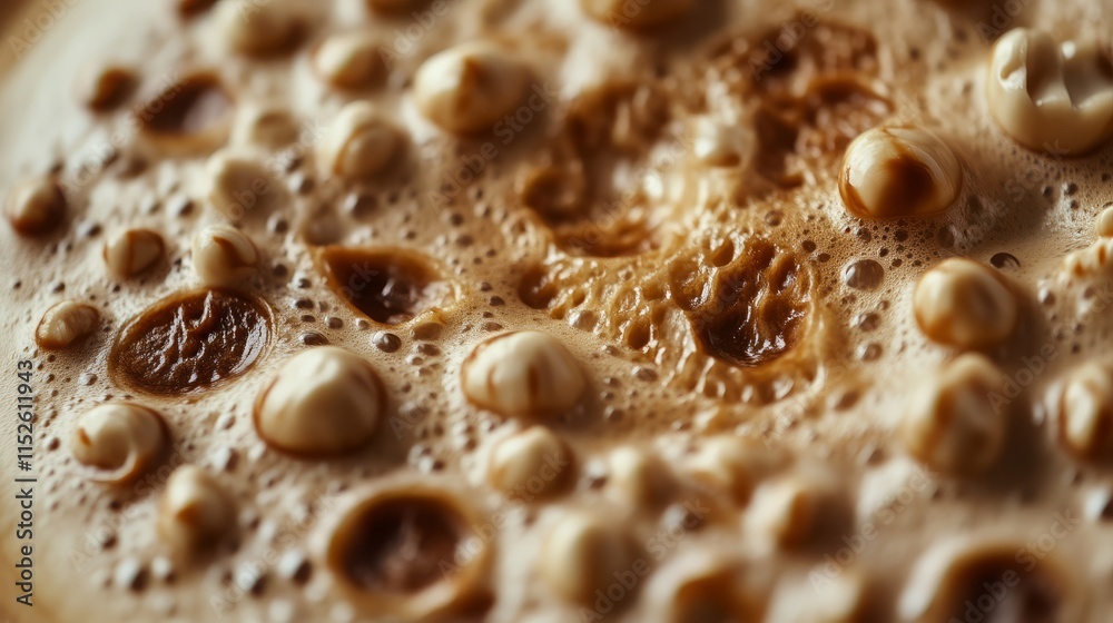 A close-up view of frothy coffee with bubbles, showcasing rich textures and colors, emphasizing the beverage's warmth and inviting nature.