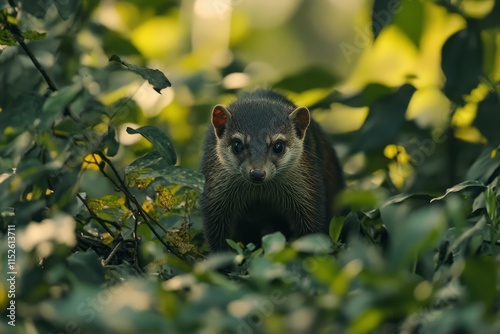 A small nocturnal mammal hidden in green foliage photo