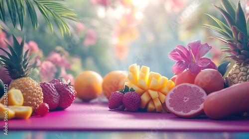 many fruits that are on a table together photo