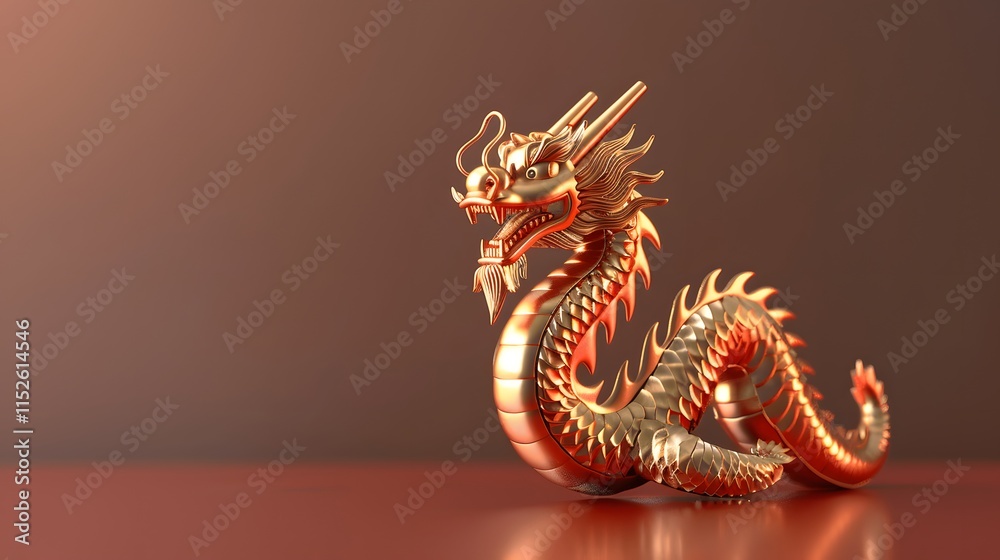 Fototapeta premium Elegant dragon sculpture on a wooden surface with warm lighting