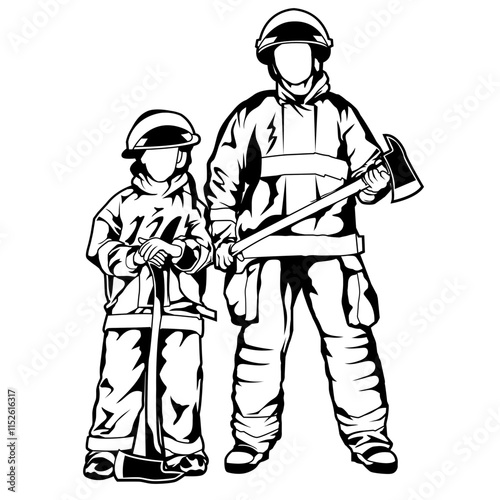 Fire Fighter Dad and Son Illustration photo